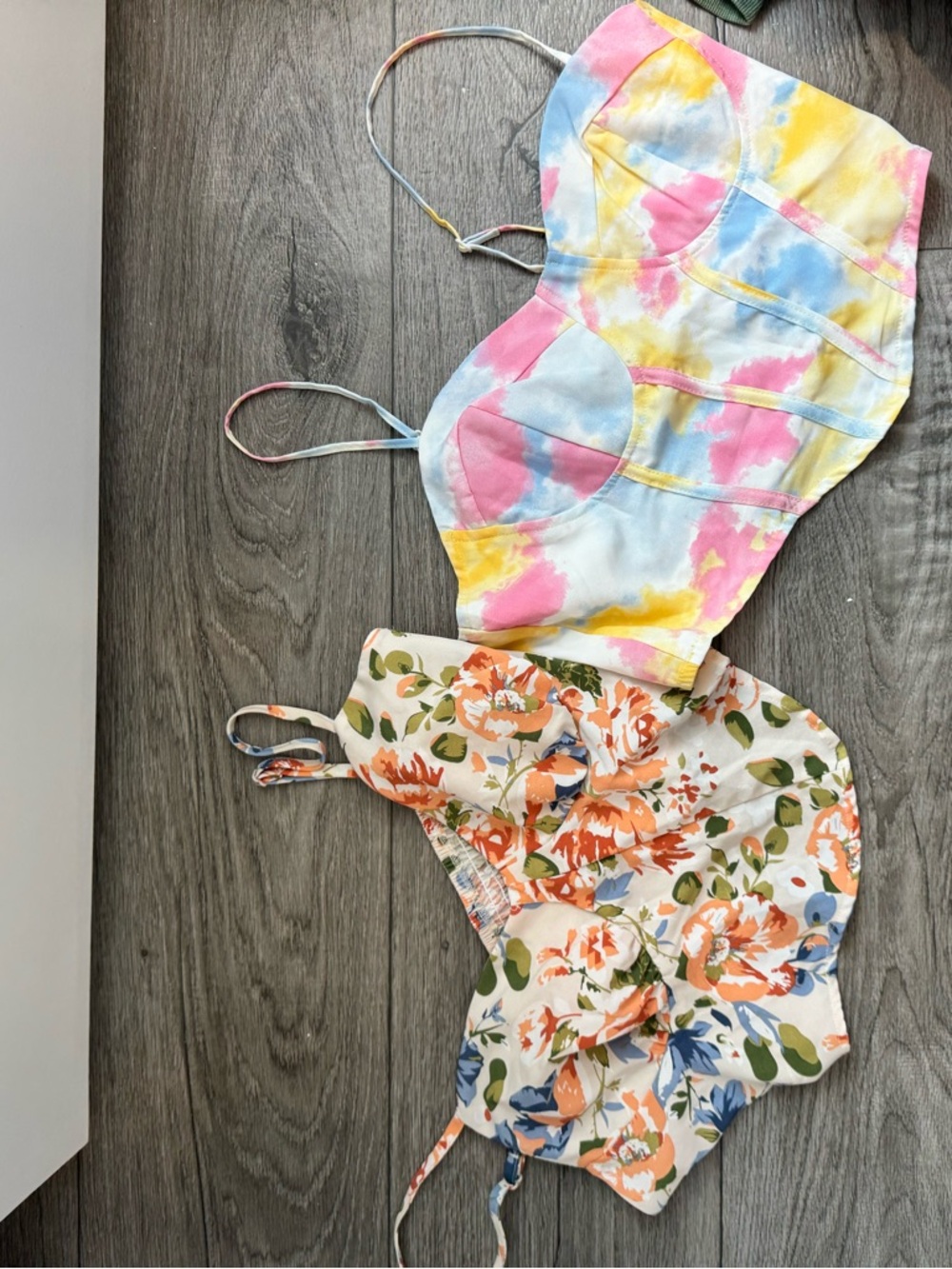 Tie-Dye Pastel Bustier & Floral Crop Top Duo